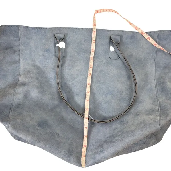 Saks Fifth Avenue Lg Dusty Blue Faux Suede Tote Shoulder Bag Minimalist Commuter - Image 9