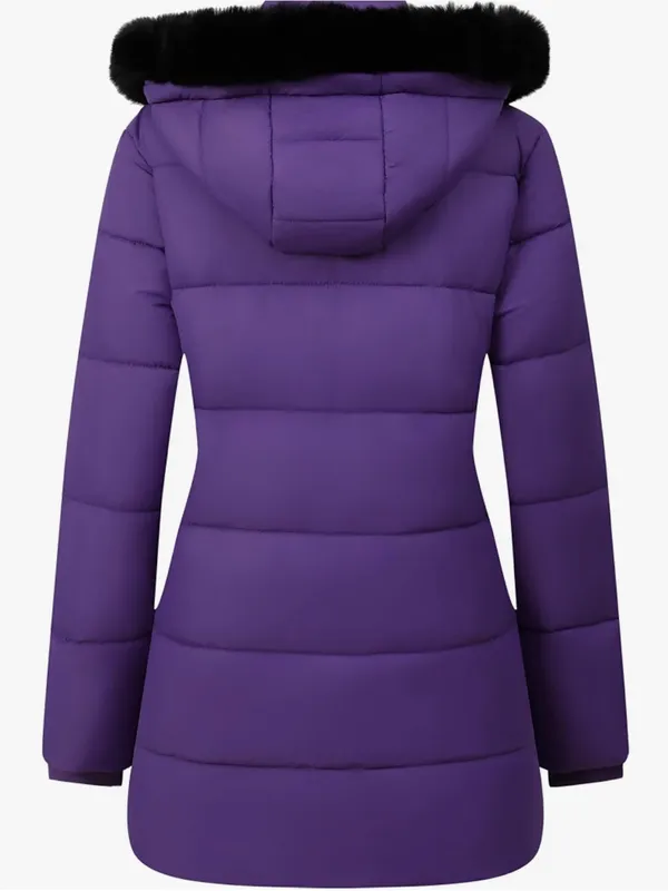 Women's Long Insulated Quilted Winter Puffer Coat Purple Medium Size - Image 4
