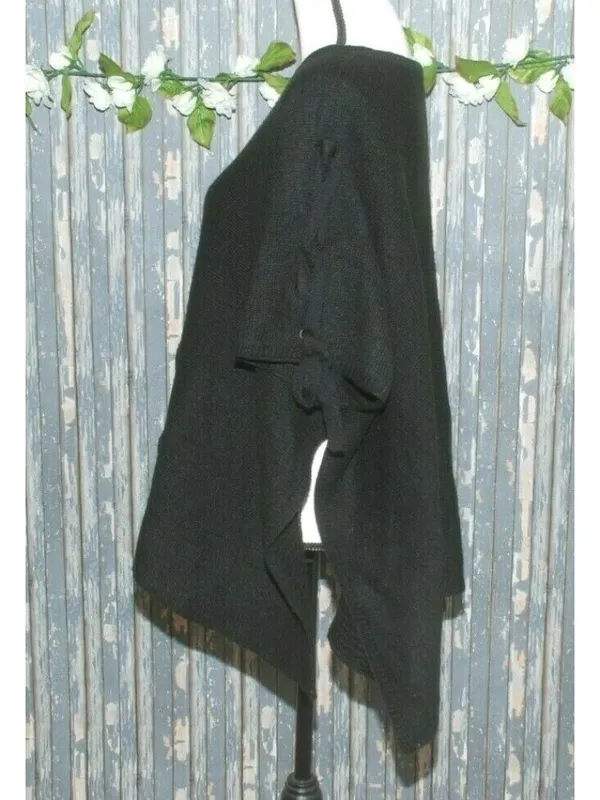 Madden NYC Black Poncho Style Sweater Oversized One Size Lagenlook Grunge Casual - Image 5