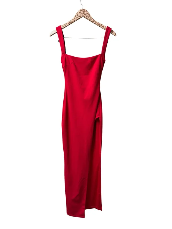 Babyboo Cyanne Square Neck Thigh Slit Scoop Back Maxi Dress Red XS Date Night - Image 3