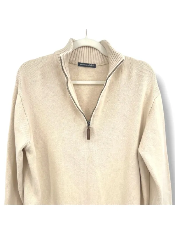 Brandy Melville Aleah Half-Zip Cotton Sweater Cream Size Medium Preppy Casual - Image 3