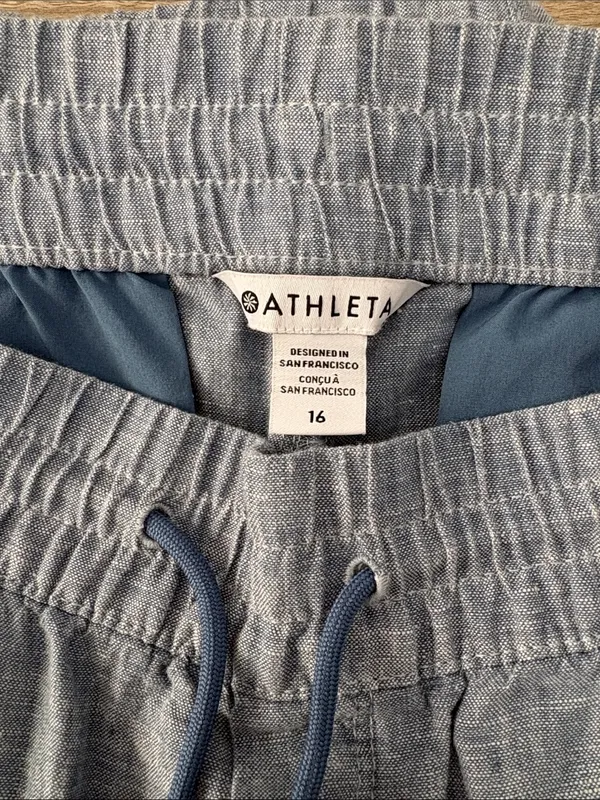 Athleta Retreat Linen Jogger Pants Women Size 16 Blue #531704 - Image 5