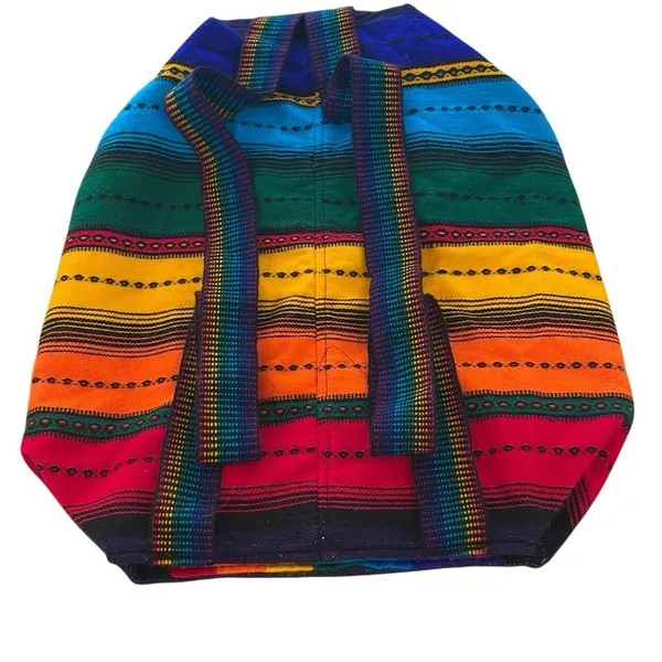 Backpack Unisex Large Rainbow‎ Striped Tribal Print Lightweight Drawstring Boho Blue - Image 2