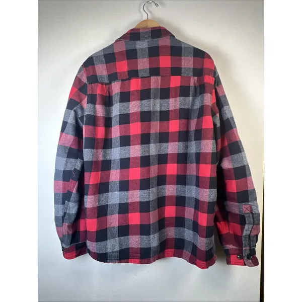 Saks 5th Avenue Plaid Shaket Hoodie red Black Small fleece lined flannel large - Image 6