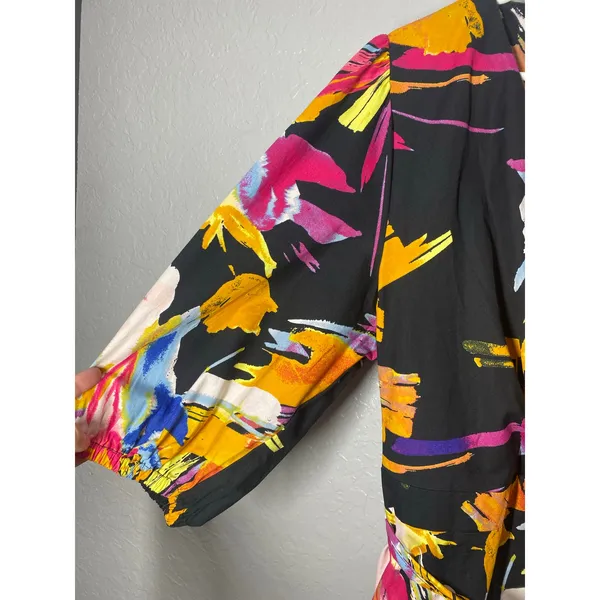 New York & Company 3/4 sleeve wrap dress colorful abstract print Sz L Boho - Image 2