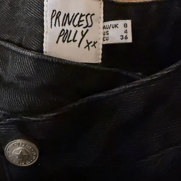 Princess Polly Black Denim Cutoff Shorts Size 4 High Rise Raw Hem - Image 3