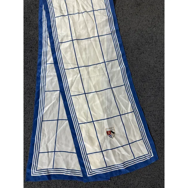 Vintage Lauren Ralph Lauren Scarf Ivory Blue Windowpane Crest Rectangular Preppy - Image 4