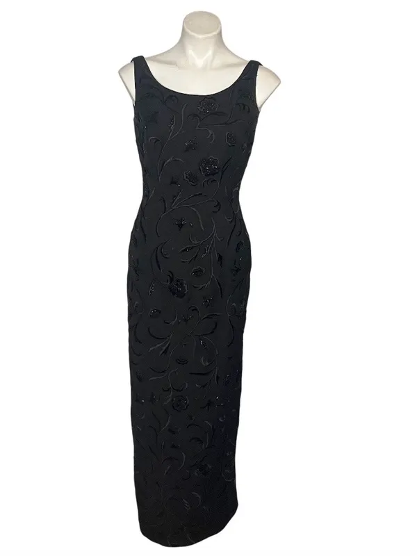 CARMEN MARC VALVO Black Beaded Evening Gown & Bolero Jacket Size 6 - Image 4