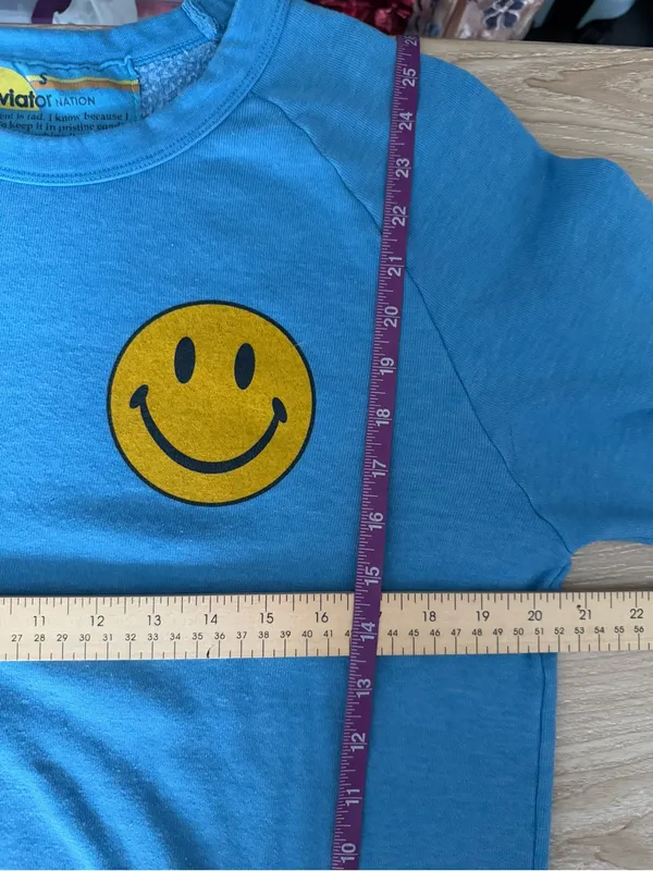 Aviator Nation Small Smiley Crew Neck Relaxed Sweatshirt Blue - Image 5