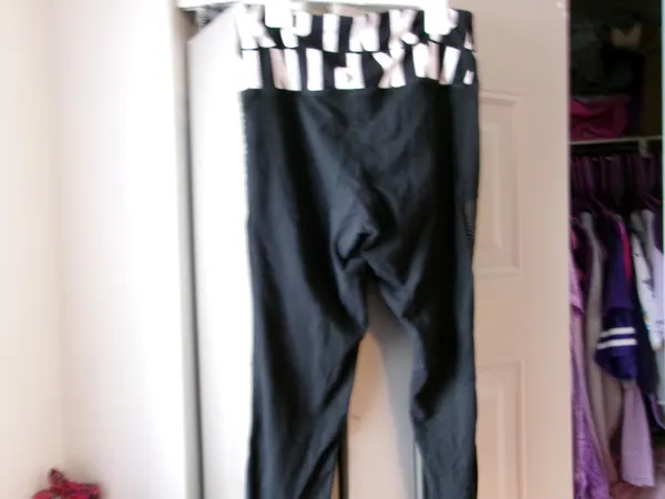 PINK Victoria's Secret pink all over band leggings in black and white size medium. - Image 2