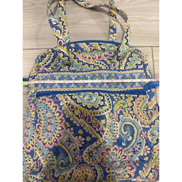 Vera Bradley Quilted Cotton Tote Bag Blue Purple Paisley Zip Shoulder Bag - Image 4