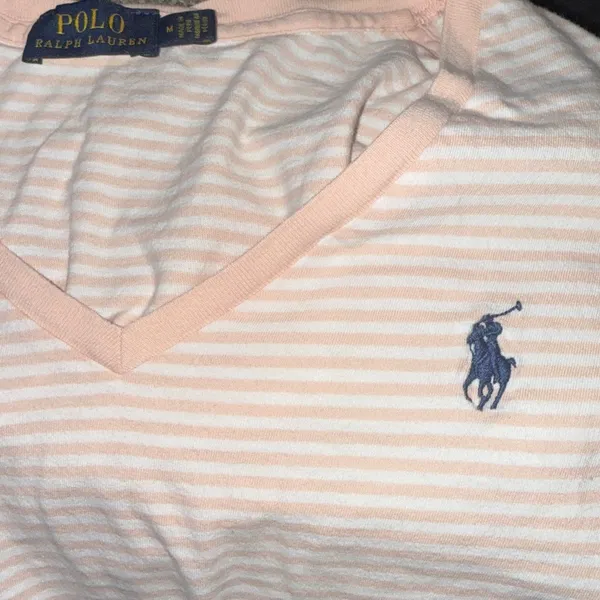 Polo Ralph Lauren Striped V-Neck T-Shirt‎ Women's Pink White Medium - Image 8