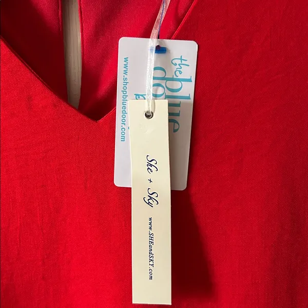 She + Sky Red V-Neck‎ Ruffle Sleeve Sisterhood Dress Sz L Autumn Wedding Guest - Image 7