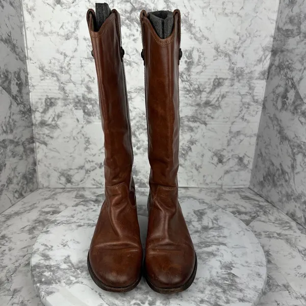 FRYE Womens Vintage Melissa Button Tall Riding Boots Size 7 Brown Cognac Leather - Image 2