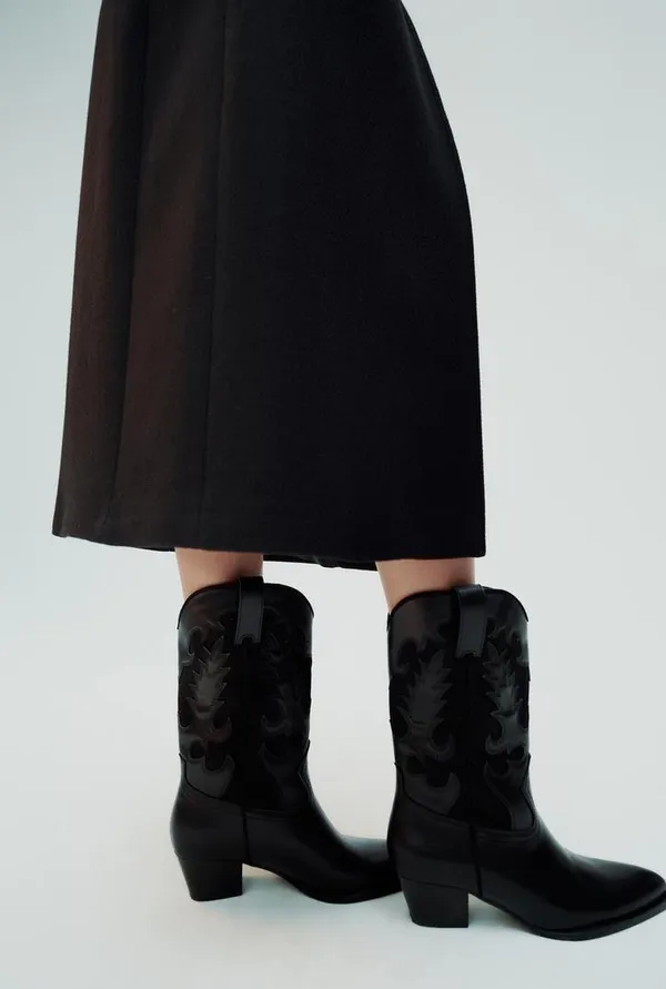 Zara Black faux Leather style Western cowboy ankle heeled Boots - Image 8