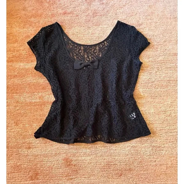 Hinge Black Lace Top Bow Back Size L Stretch - Image 2