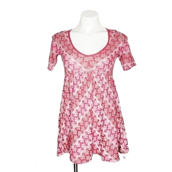 Free People Medium Pink Floral Babydoll Mini Dress Flowy Boho Print NWT - Image 2