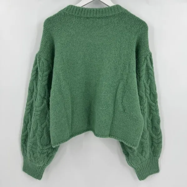 Vici Siarah Green Cable Knit Sweater Women's XL Crew Neck Ribbed Cozy Oversized‎ - Image 6