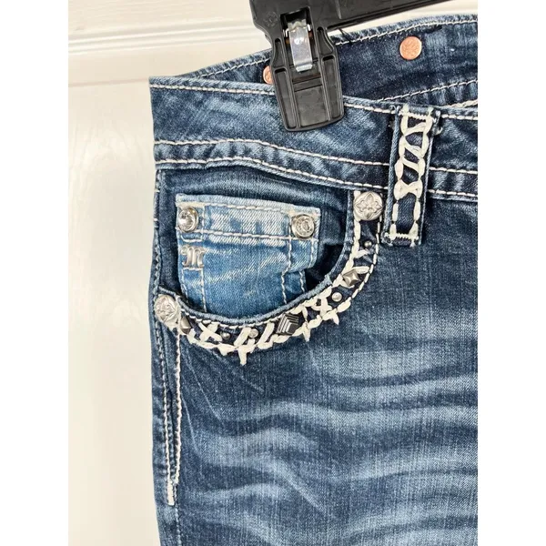 Miss Me Jeans Womens Size 29 Dark Wash Cropped Skinny Studded Distressed Denim - Image 7