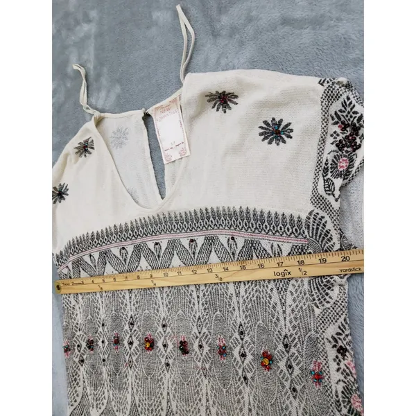 Free People New Romantics Size S/P Knit Top Gemstone Accents Short Sleeve - Image 4