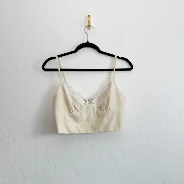 Cider | Lace Trim Baby Doll Crop Tank Cami Y2K Top, Pale Yellow‎ - Image 3