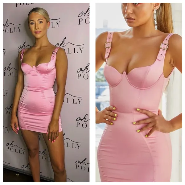 Oh Polly Buckle Down Pink Satin Mini Dress Size 4 Party Barbie Sexy Bustier - Image 2