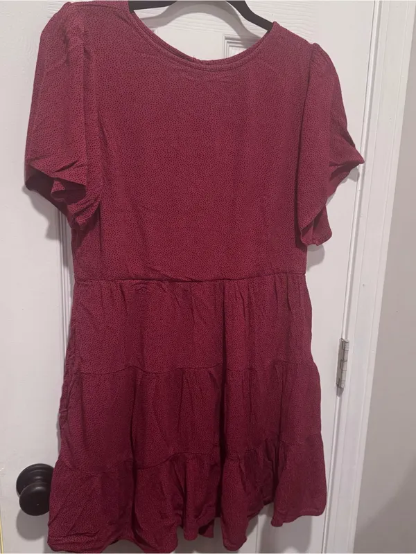 Abercrombie & Fitch Burgundy Tiered Babydoll Dress – Size Small - Image 4
