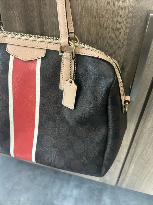 Coach Nancy Satchel Signature Brown Logo Print Purse Bag EUC - Image 5