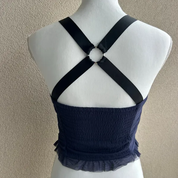By Anthropologie Navy and Black Strappy Grunge Tank Top Tied Gathered Size XXS - Image 6