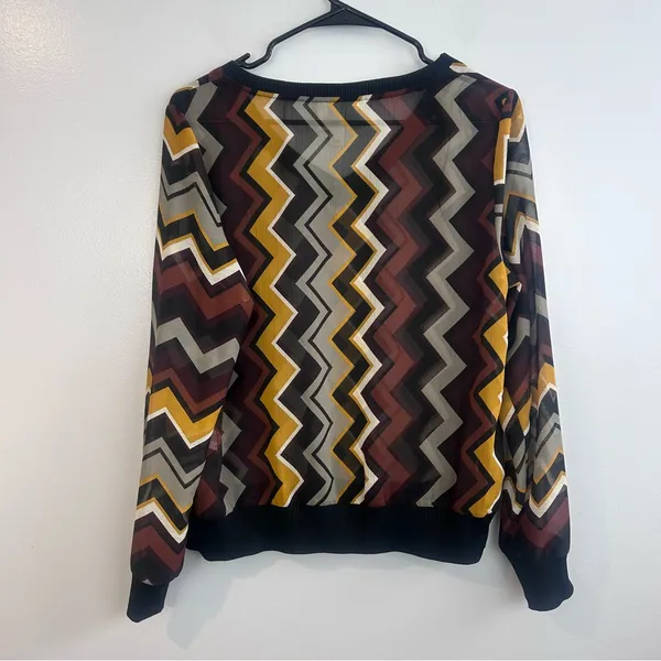 Missoni for Target Zig Zag Brown/Black Pullover V-neck Sheer Blouse Size Medium - Image 9