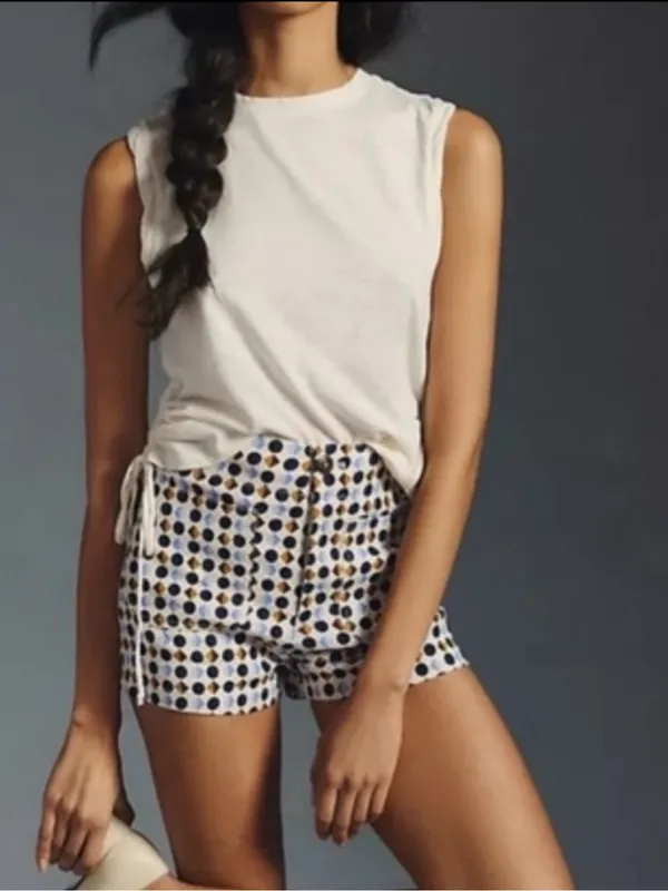 Anthropologie Maeve The Colette Shorts Blue Geometric Print High Waist Size 26 - Image 12