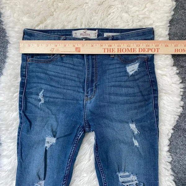 Hollister Blue Denim High Rise Super Skinny Jeans Distressed Casual Grunge - Image 3