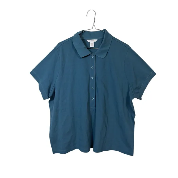Athleta Pique Short Sleeve Polo Women 1X‎ Teal Blue Button Neck Athletic Top - Image 4