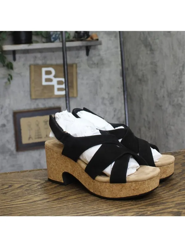 NWT Clarks Nerisa Grace Wedge Cork Sandal 26187243 Black Nubuck 8.5M - Image 7