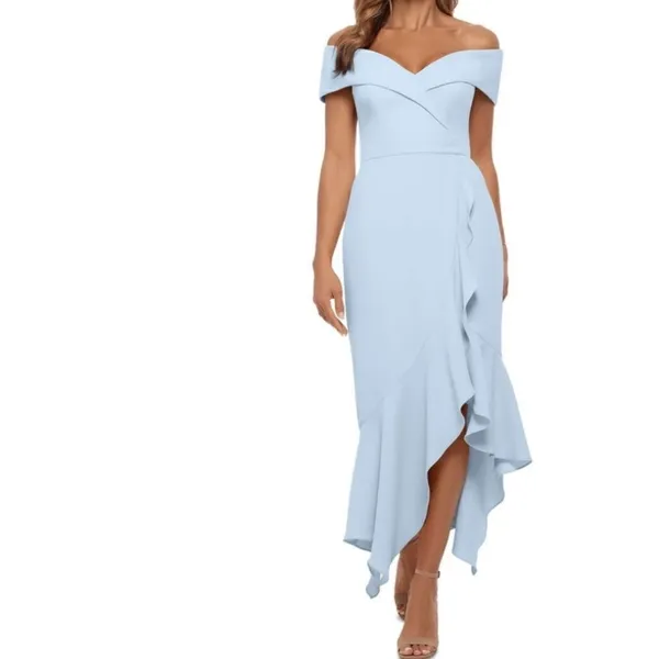 Xscape Light Blue Off Shoulder Ruffle Formal Gown Plus Size 16 Evening - Image 10