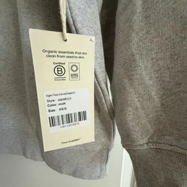 MATE the Label Womens Organic Fleece Oversized Sweatshirt Heather Grey XS/S NWT - Image 3