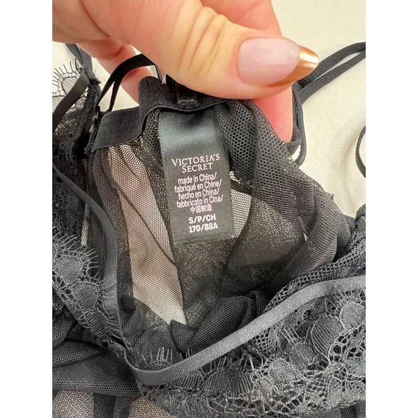 VICTORIA'S SECRET Womens Small Black Babydoll Sheer Lace Criss-Cross Straps - Image 6