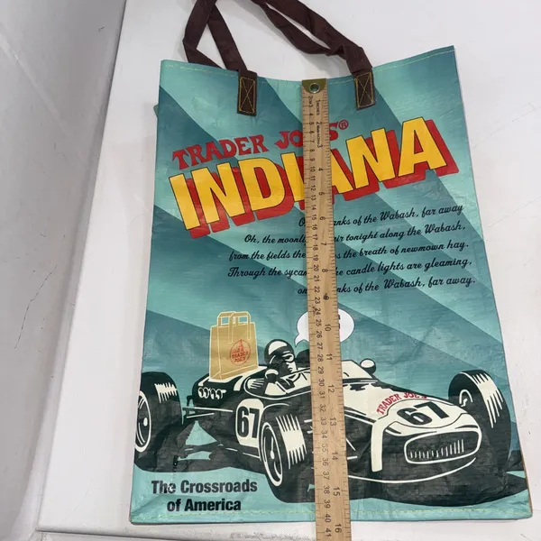 Trader Joe's Tote Indiana Hoosiers Reusable Shopping Bag Race Car Peonies New - Image 3