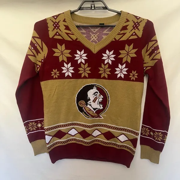 Foco FSU Seminoles Ugly Christmas Womens Sweater XL Retro VNeck Tailgate Holiday - Image 11