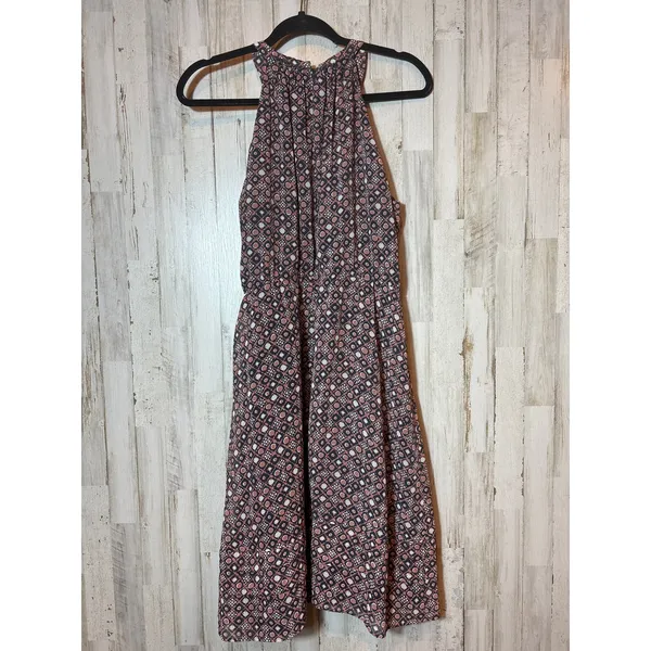 Ann Taylor Loft Halter Dress Size 10‎ Blue Geo Terra Cotta - Image 3