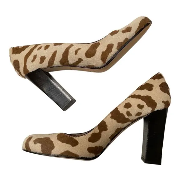 Kate Spade NY Cow Print Block‎ Heel Pump Women’s 9 Calf Hair Italy Tan Brown - Image 2