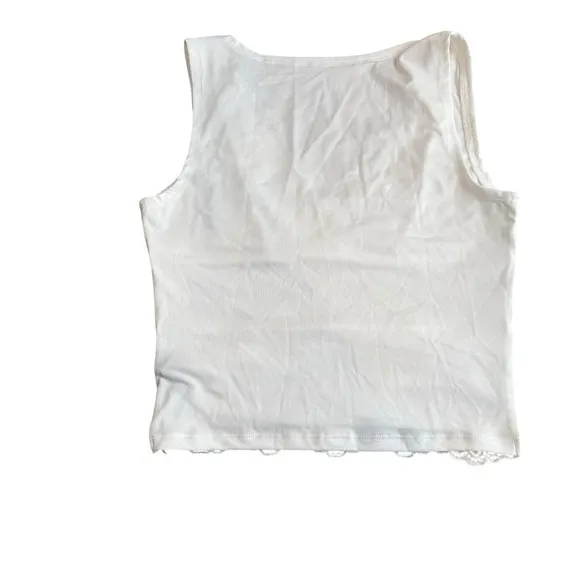 Cider Women's S Lace Tank Top Crop White Plunge Neck‎ Y2K Coastal Romantic NWT - Image 3