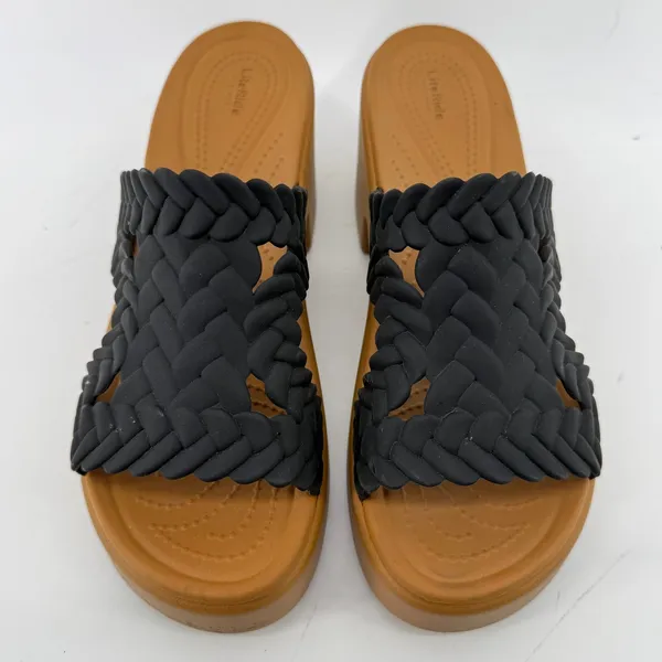 Crocs Brooklyn Woven Slide Block Heels Sandals Black Women 10 Chunky Comfy Y2K - Image 3