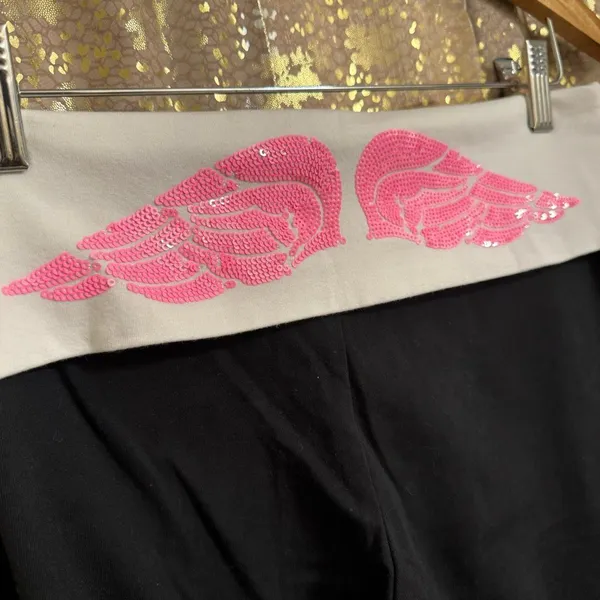 Victorias Secret Vintage White Pink Sequin Angel Wing Foldover Leggings Med - Image 4
