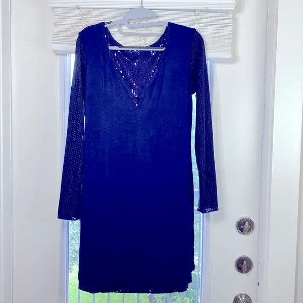 AQUA New Years Party Maddie & Tae Elegant Sequin Keyhole Large Navy Dress - Image 8
