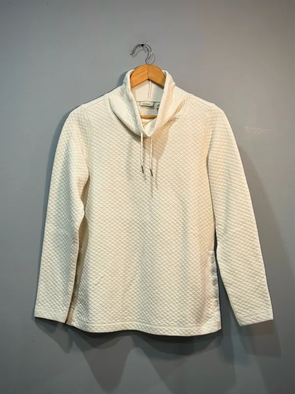 Cream L.L. Bean Textured Cowl Neck Sweater Size XS EUC - Image 3