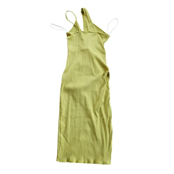 Lulus NWT Chartreuse Green One Shoulder Ribbed Ruched Midi Dress LD5016 Womens L - Image 3