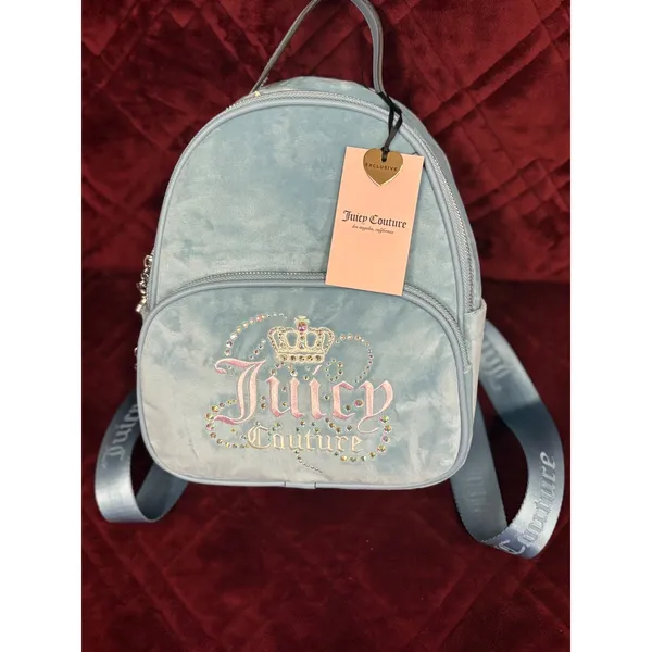 Juicy Couture Backpack‎ Mini Blue Velvet Crown Rhinestone Embellished NWT - Image 2