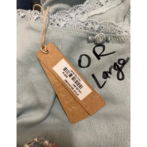 SKIMS Retired NWT Size Large Pointelle thong bodysuit top sky blue LOGO - Image 8