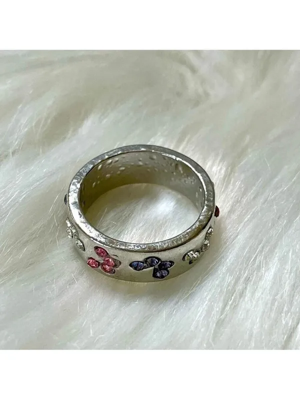 Ring Butterflies Silver Tone With Clear Pink Purple Crystals Size 7 - Image 4